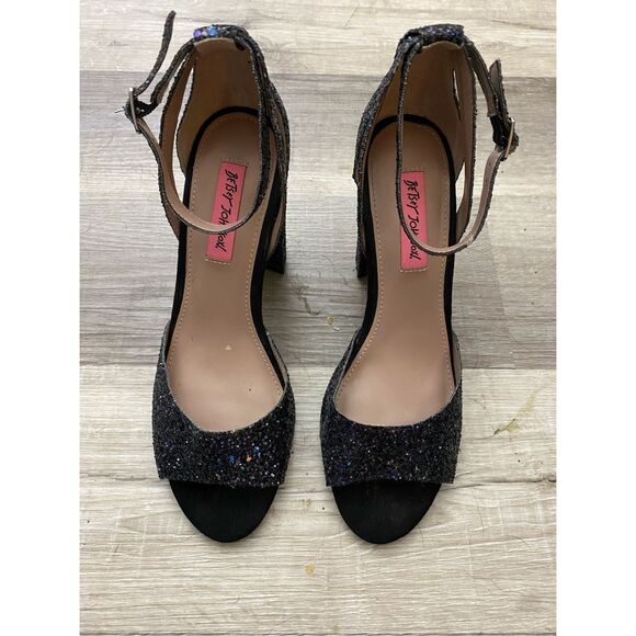 Betsey Johnson Glissten Black Blue Sparkle Peeptoe Heel Shoe, Sz 8.5, MSRP $109 - Picture 5 of 10